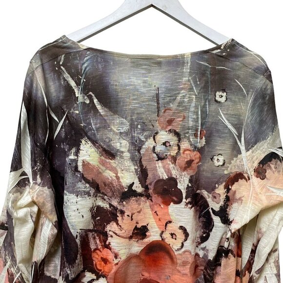 Style & Co, Womens Top Plus Size 2X Gray Red Floral 3/4 Sleeve Lace Trim - Picture 3 of 8